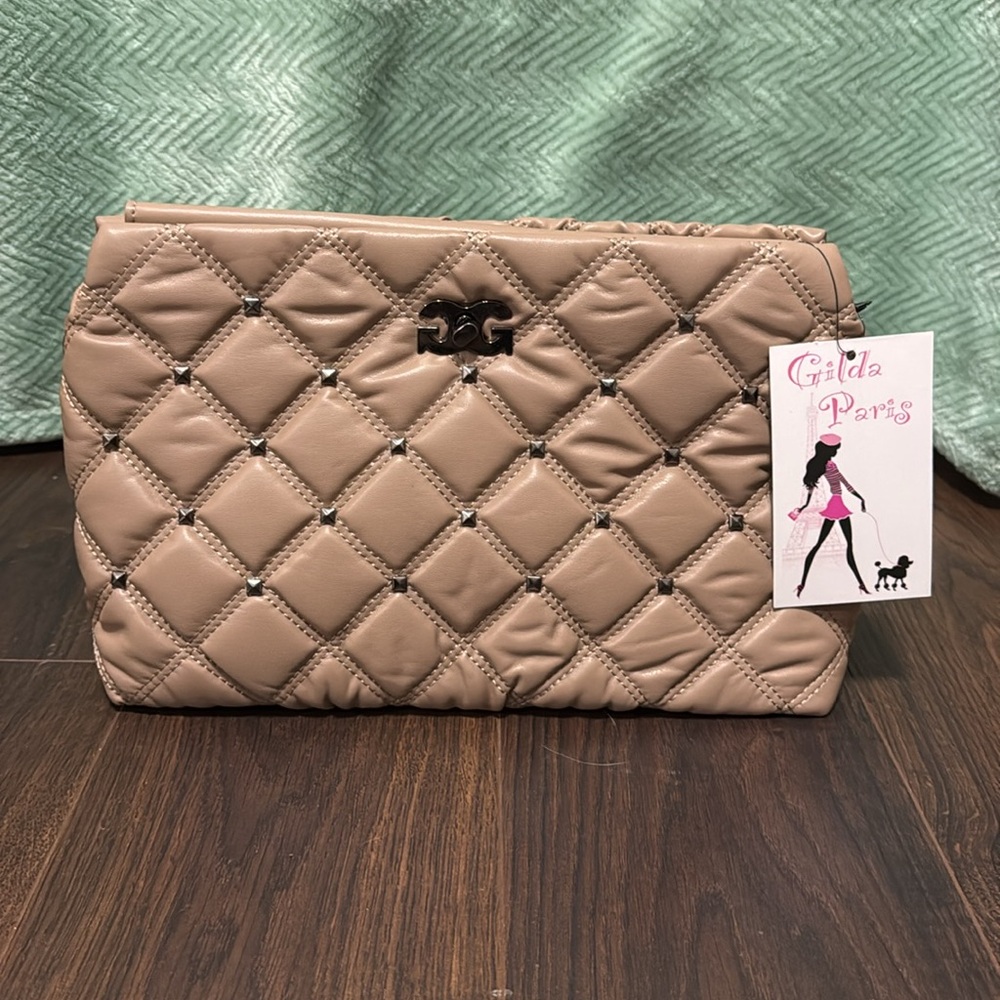 Gilda Paris Studded, Waffle Quilted Taupe Handbag/Crossbody - Picture 2 of 13